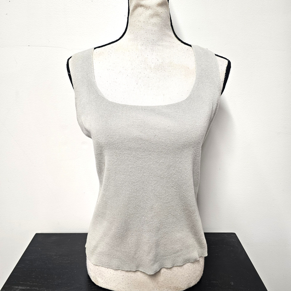 Vintage Chico's Womens Tan Knit Tank Shell Size 2 L Ribbed Knit Layers Neutral